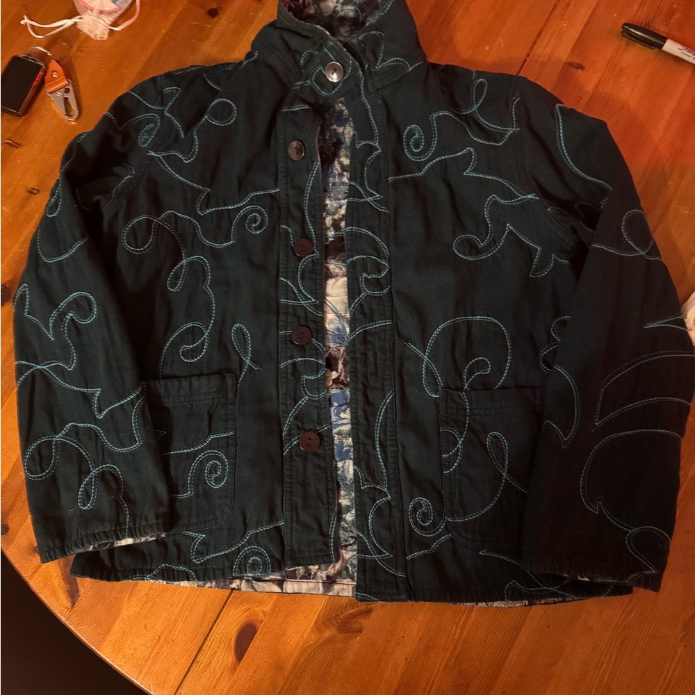 Reversible Jacket with Blue Embroidery